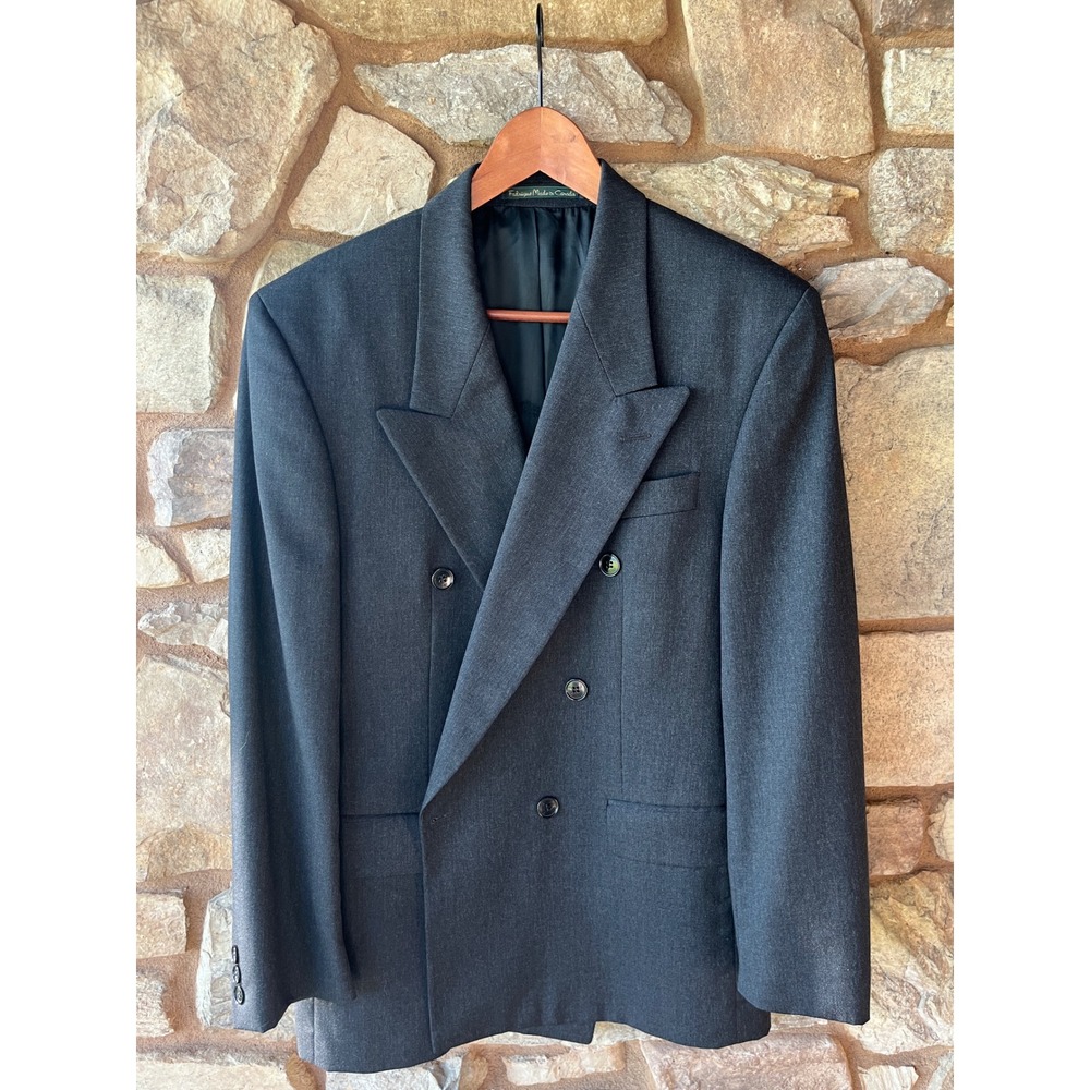 Vintage Double Breasted Virgin Wool Blazer Charcoal Grey 38R Canada